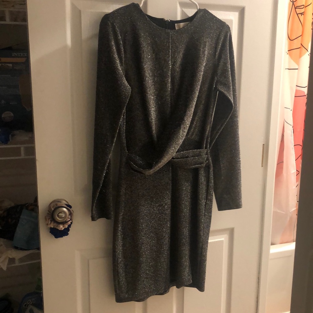 Michael Kors Long Sleeve silver party dress